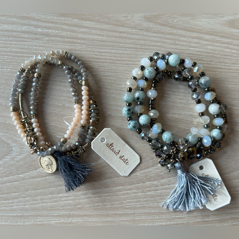 Altar'd State Beaded Bracelets in Cream and Gray
